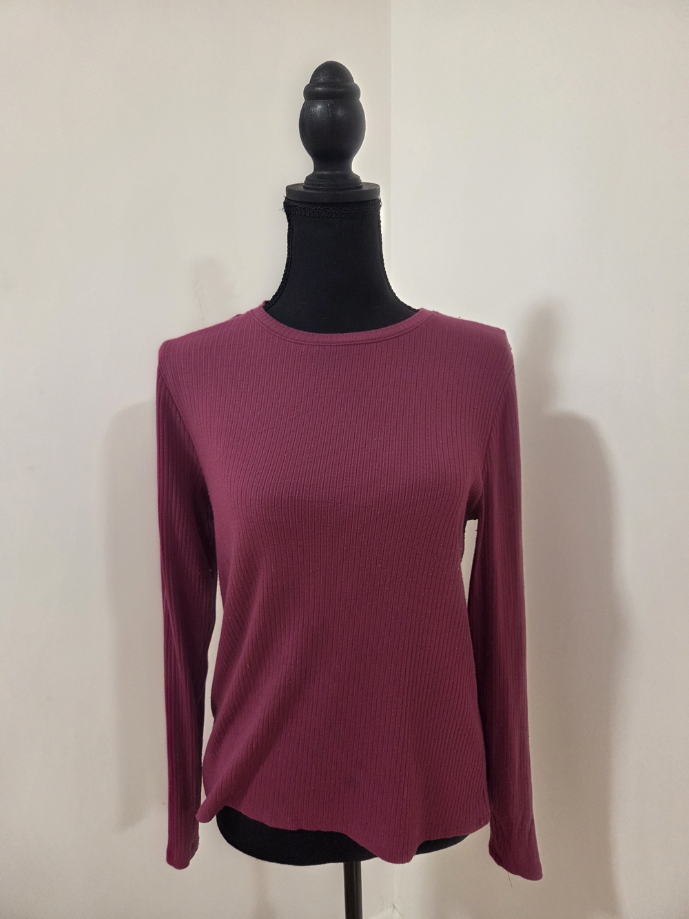 Splendid Ribbed Long-Sleeve Crewneck Top - Plum